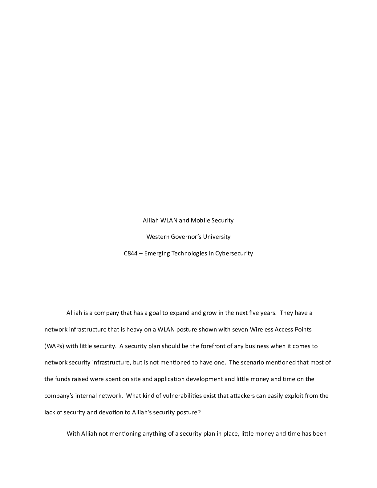 Preview image of C844_WLAN_Task 2.docx    Alliah WLAN and Mobile Security  Western Governors University  C8 document